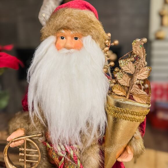 Red & Gold Porcelain Santa Christmas Tabletop Decor French Horn Cornucopia, 18"H - Picture 9 of 12